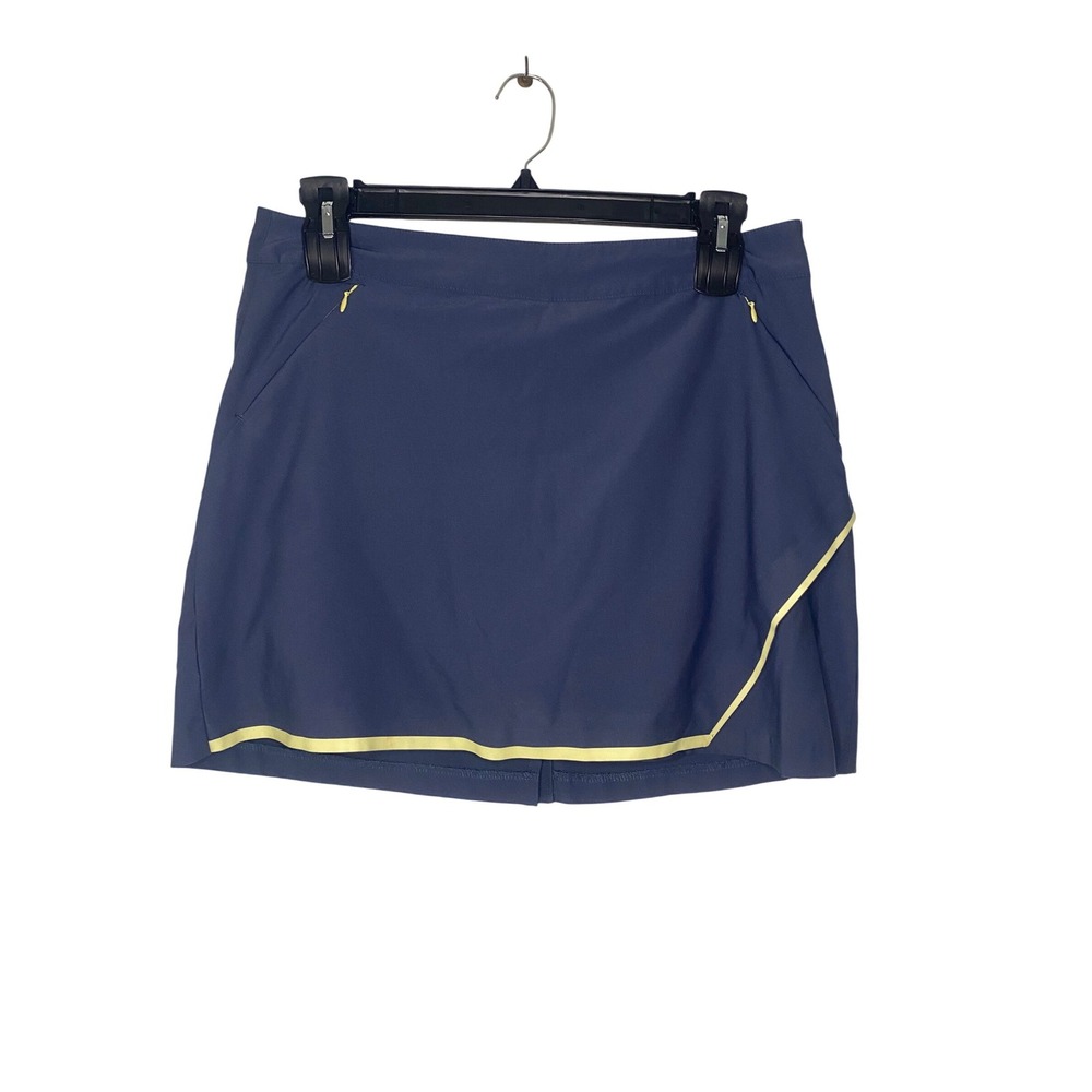 Slazenger Golf Skort Navy Blue Lime Green Trim Athletic Tennis Skirt 10 Pockets